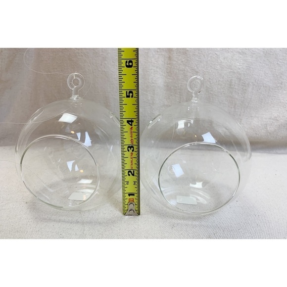 Pair CB2 Whirly Votive Holder Hanging Glass orb - Picture 2 of 10